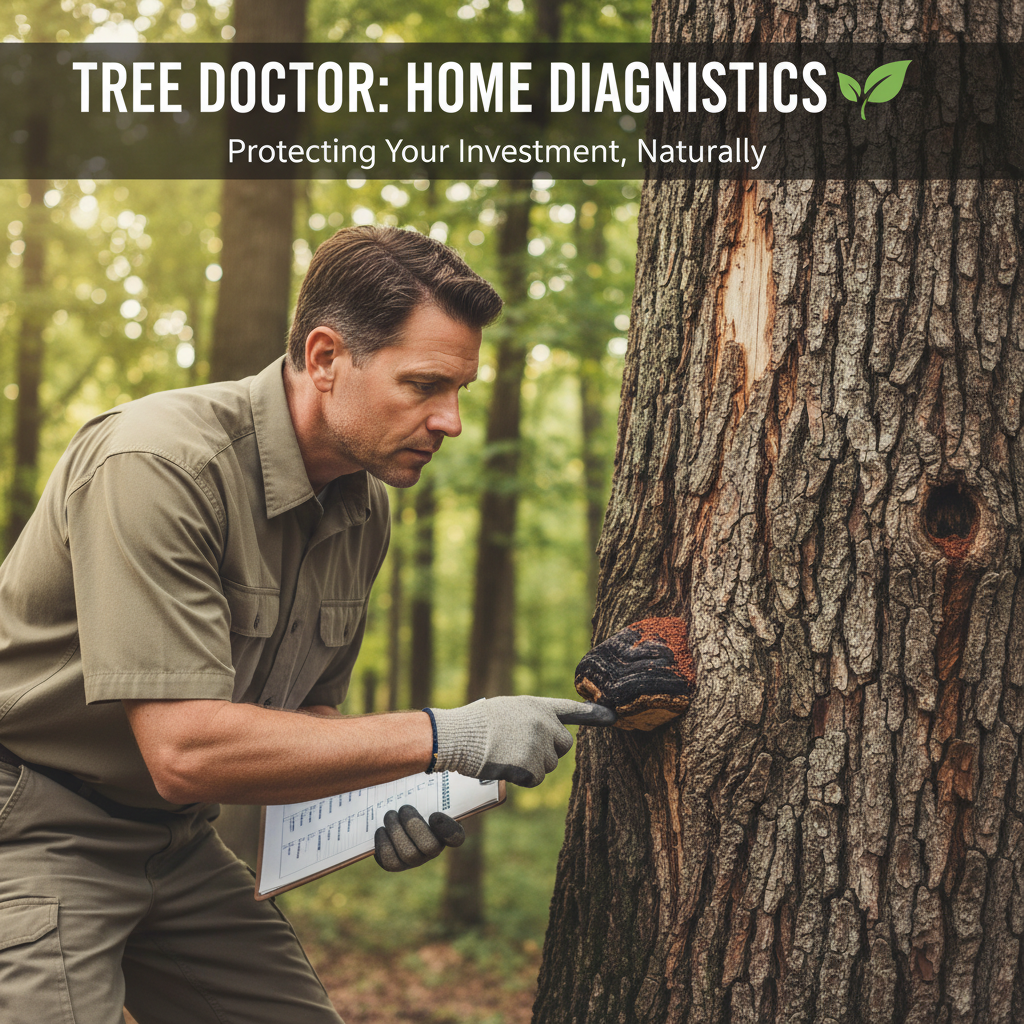 Homeowner inspecting tree for disease and decay
