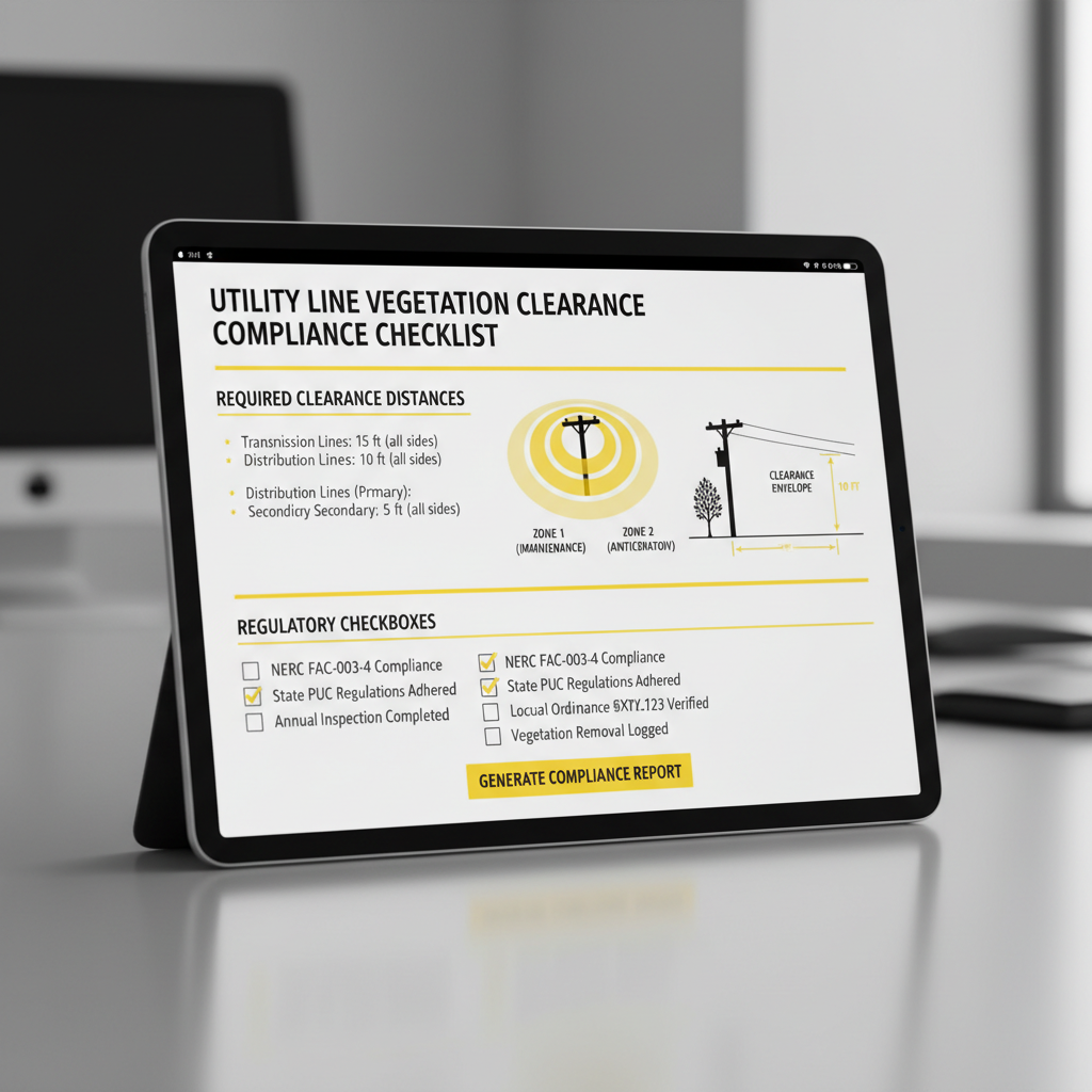 Utility line vegetation clearance compliance checklist document with zone diagrams