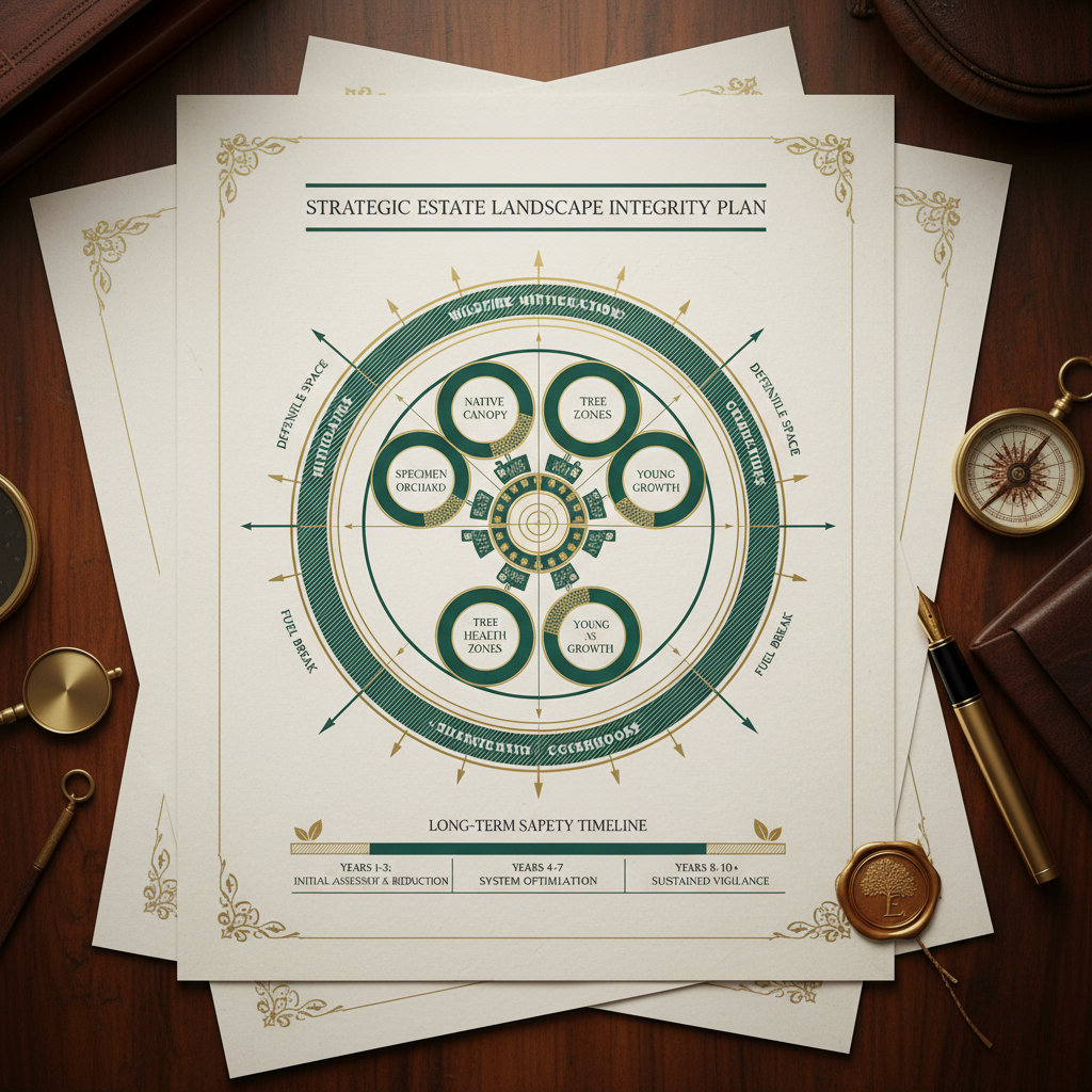 Premium estate tree care and fire safety blueprint document with integrated strategic plan