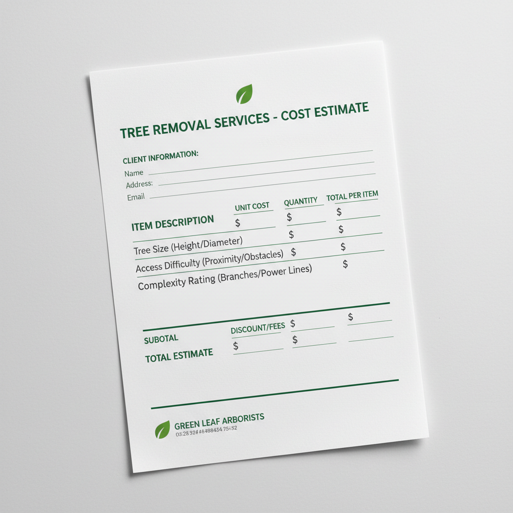 Tree removal cost estimate worksheet document