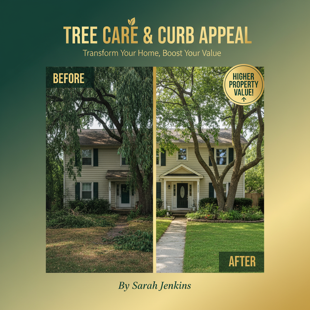 eBook cover showing before-and-after tree care impact on property value