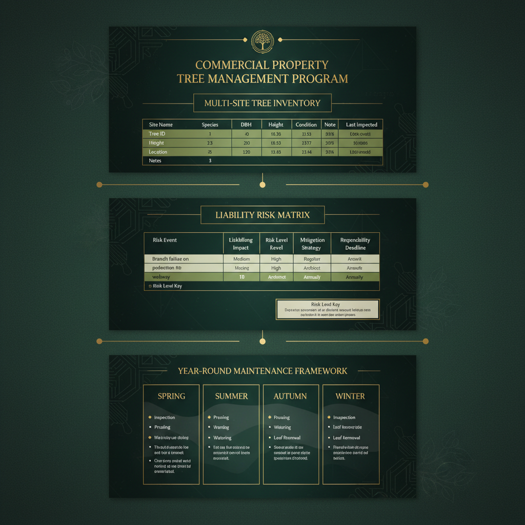 Commercial property tree management program document with multi-site inventory and maintenance framework
