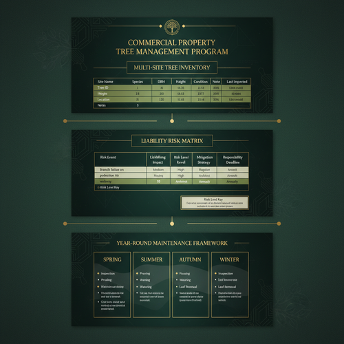 Commercial property tree management program document with multi-site inventory and maintenance framework