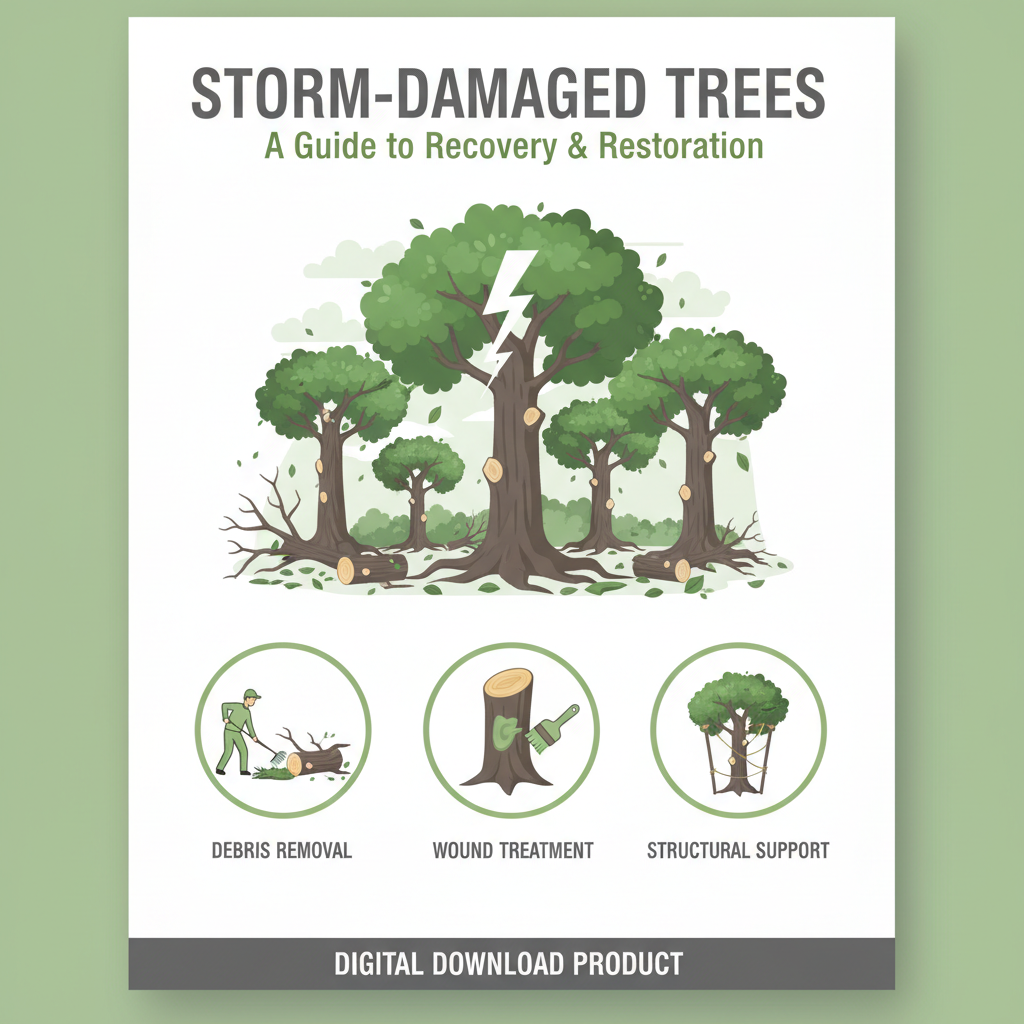 Storm damage tree recovery handbook cover with illustrated recovery steps